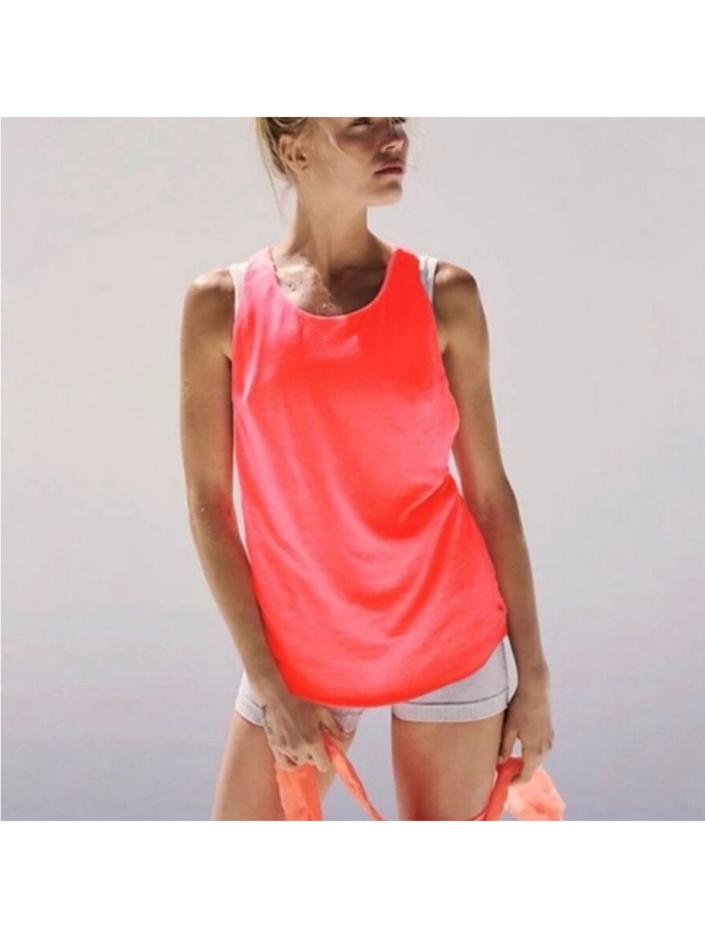 Free People Movement Inspire Tank Top Tee in Bright Neon Orange nwot